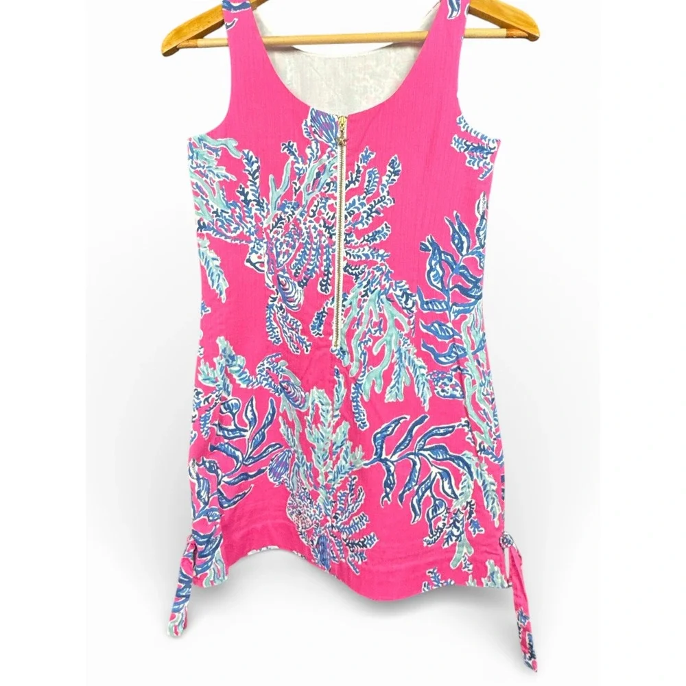 Lilly Pulitzer Girls Pink Coral Reef Print Shift Dress Starfish Zipper‎ Size 14